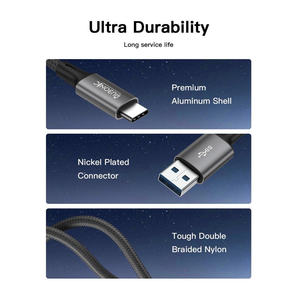 Imagem 4 de 5 do produto Cabo USB-C 3.0 Turbo Hubonic, 1 Metro, Carregamento Rápido, 5V/3Ah, Cabo De Dados, 5GBps, Nylon, Android, Iphone Premium