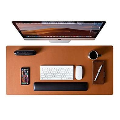 Mouse Pad Desk Pad Eddias, 90x40cm, Couro Ecológico, Minimalista, Mesa Extra Grande, Caramelo