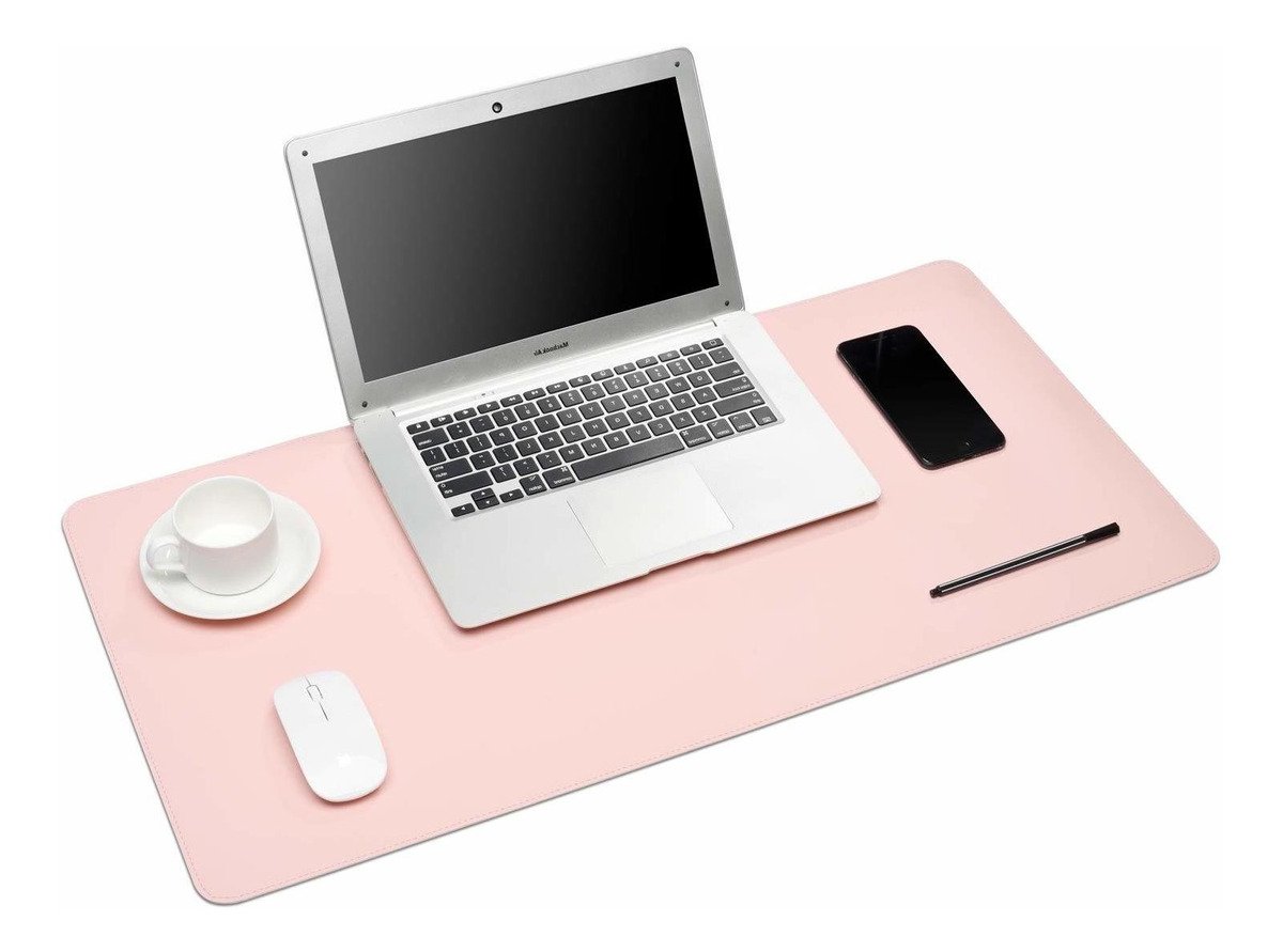 Mouse Pad Desk Pad Eddias, 90x40cm, Couro Ecológico, Minimalista, Mesa Extra Grande, Rosa Claro