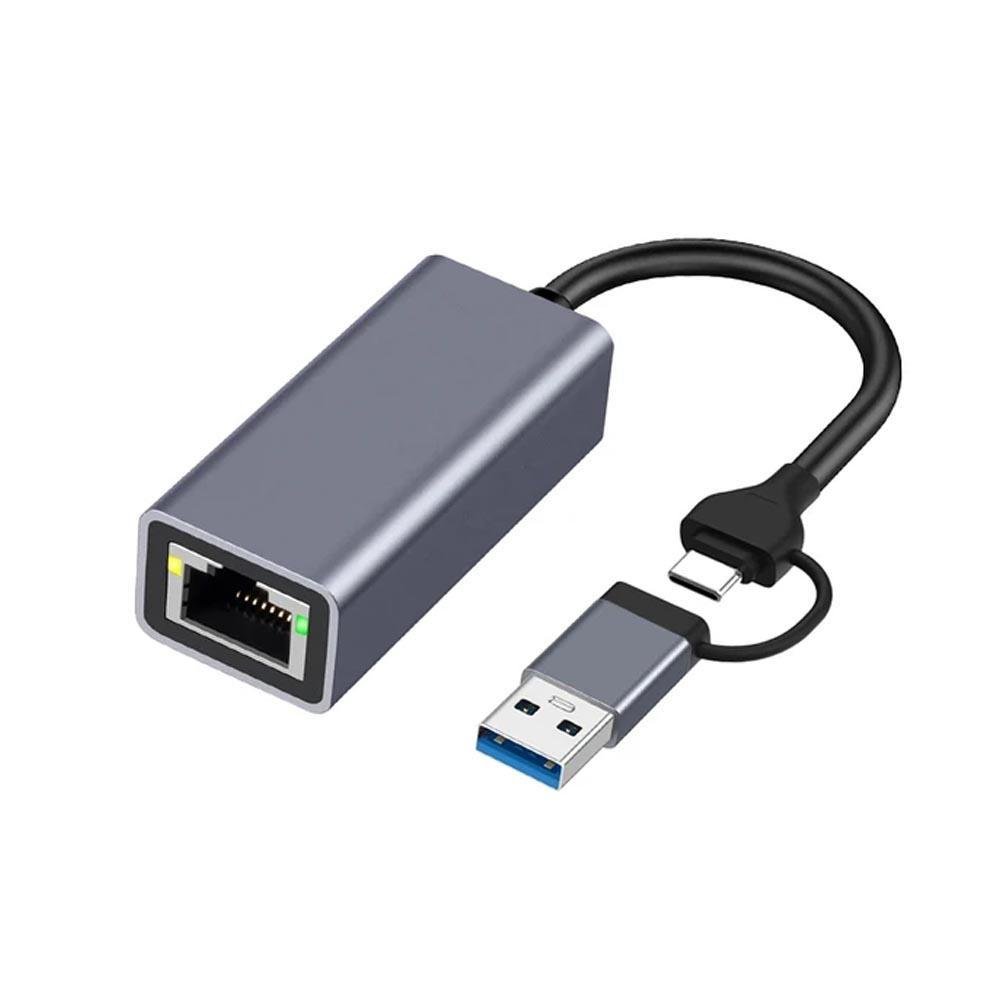 Imagem 1 de 1 do produto Cabo Adaptador 2 Em 1 USB, Tipo C, Para Lan Rj45, 1000m