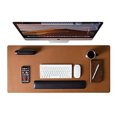 Mouse Pad Desk Pad Eddias, 70x30cm, Couro Ecológico, Minimalista, Mesa Grande, Caramelo