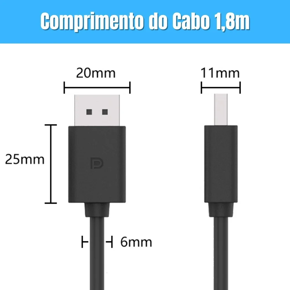 Imagem 2 de 4 do produto Cabo Displayport X Displayport 1,8m 4k - Jc-dp1.8