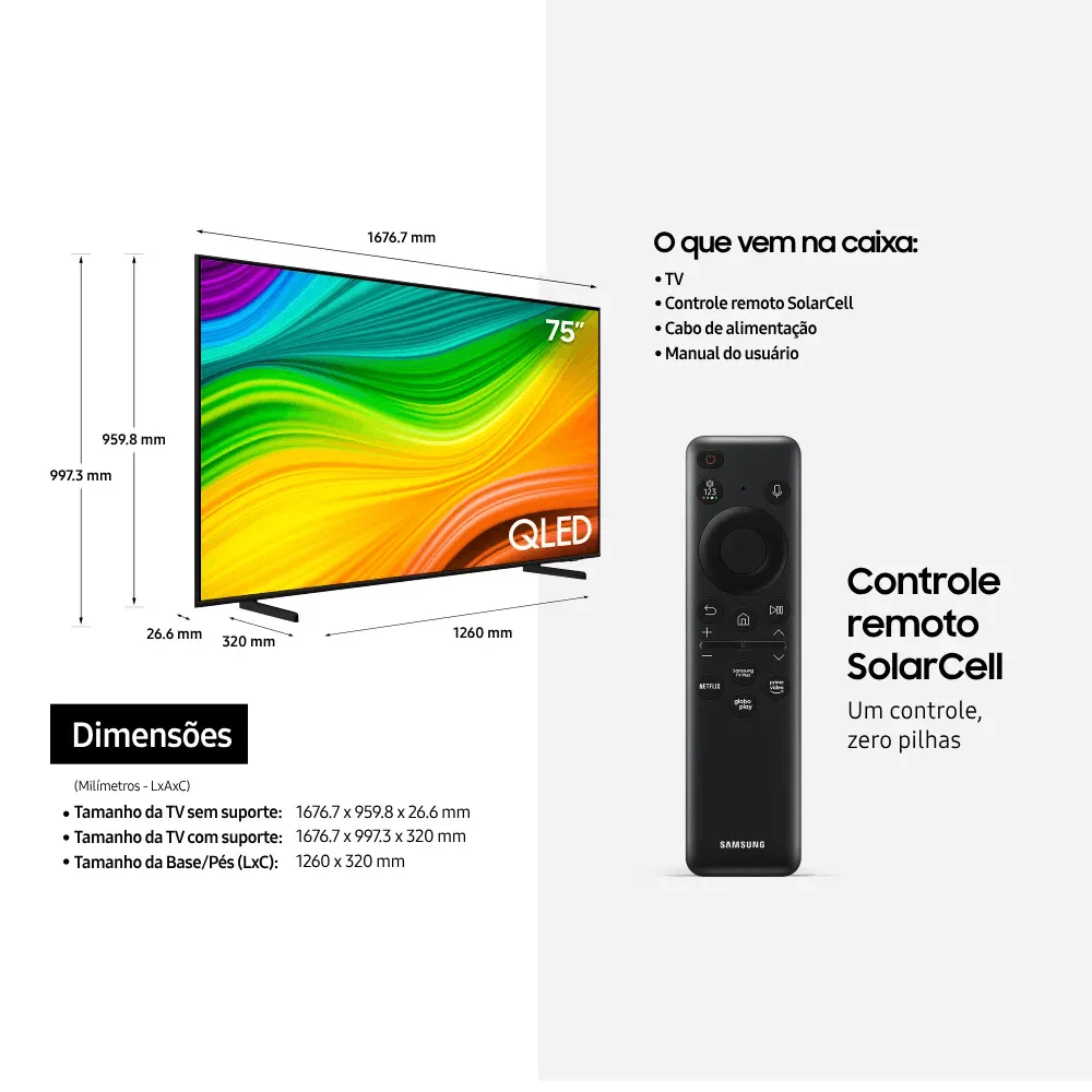 Imagem 4 de 5 do produto Smart Tv 75" Samsung QLED 4K, Modo Game, Tela Sem Limites, Design Slim, Visual Livre De Cabos, Alexa Built In - 75q60d