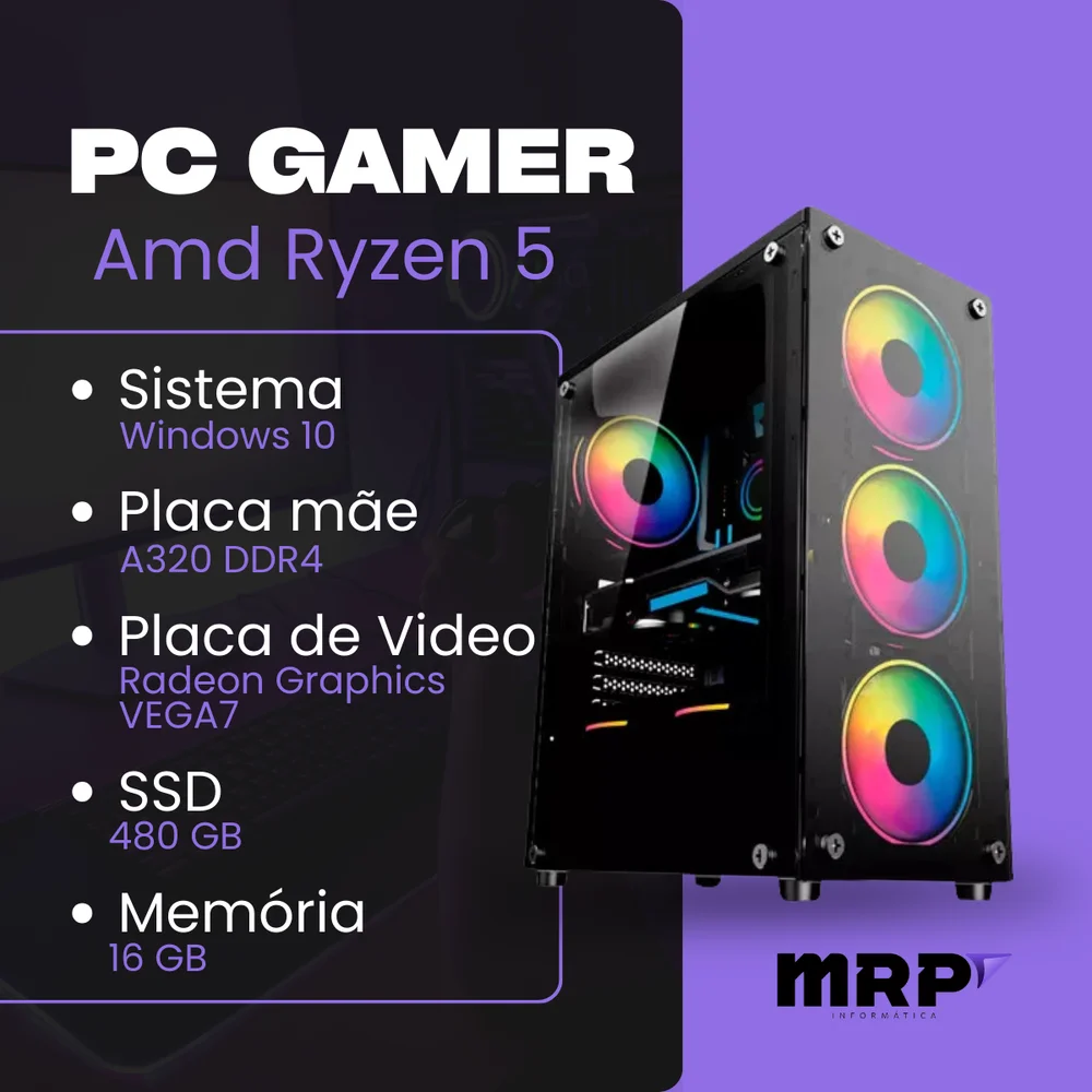 Computador PC Gamer Cpu Amd Ryzen 5 Memoria 16gb SSD 480 - view 3