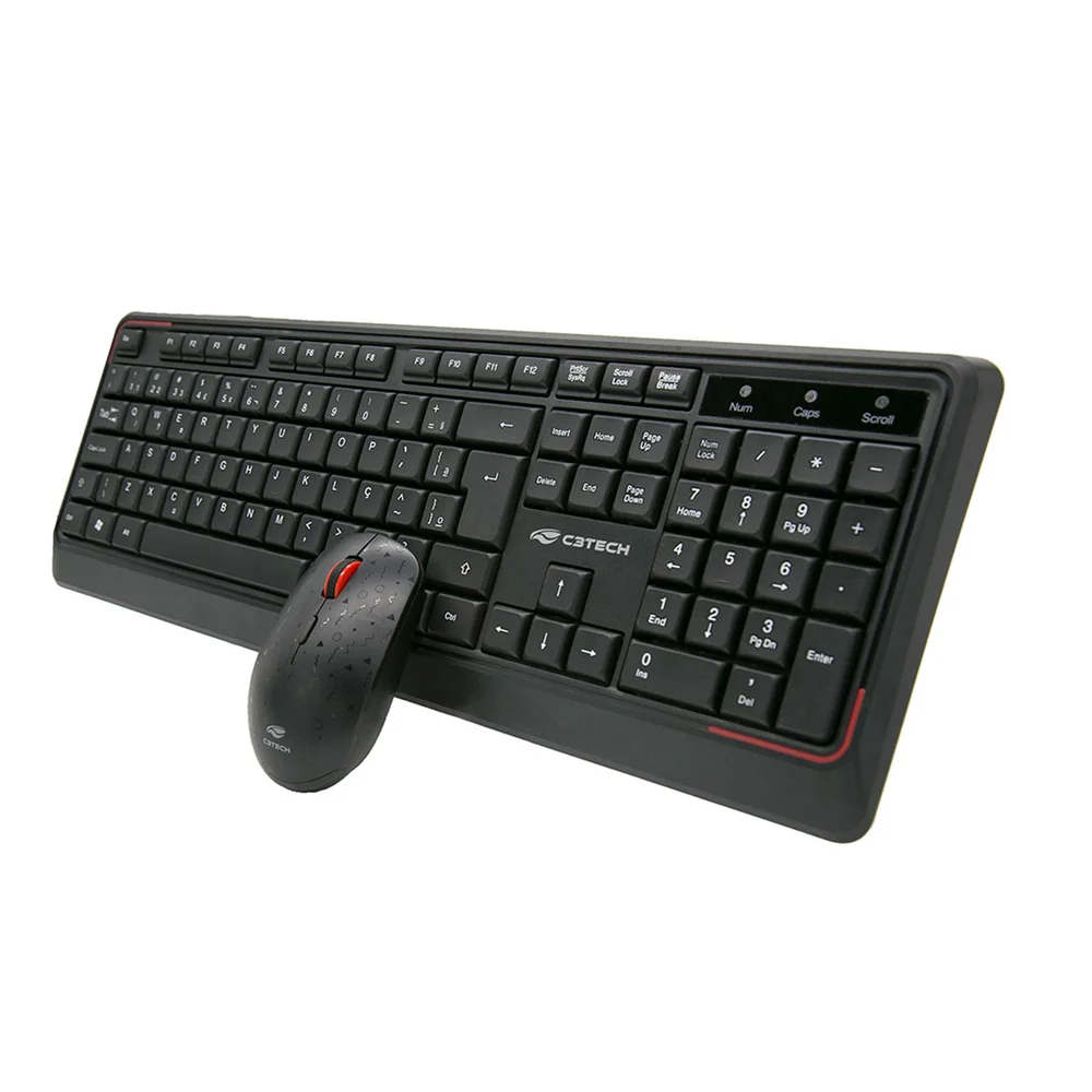 Imagem 4 de 5 do produto Kit Teclado E Mouse C3tech K-w70bk Wireless Abnt2 Perfil Baixo 1600dpi 4 Botões - Preto