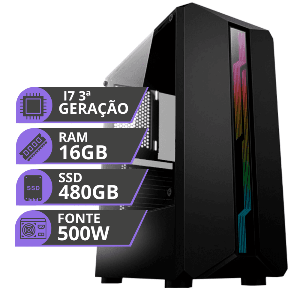 PC Gamer Cpu Intel I7 3.4ghz SSD 480GB Memoria Ram 16gb 500w