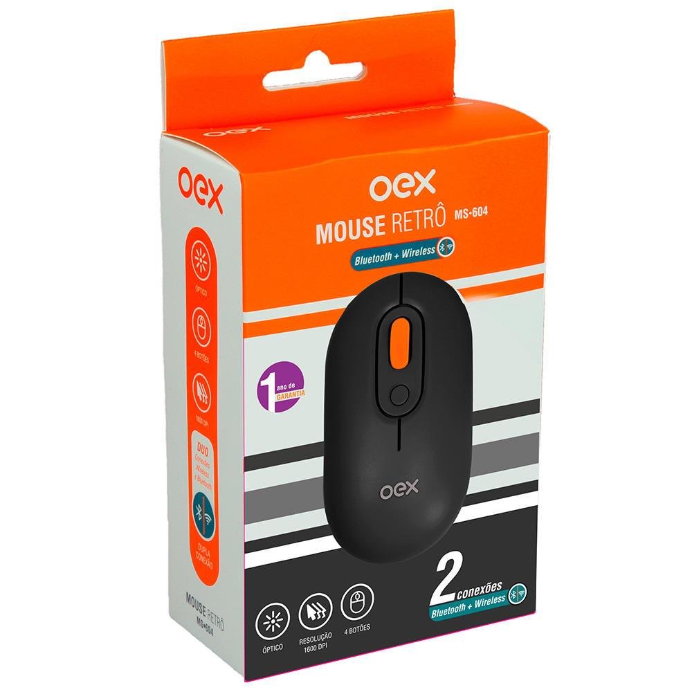 Imagem 2 de 2 do produto Mouse Sem Fio Bluetooth/wireless Ms604 Oex Retro Preto