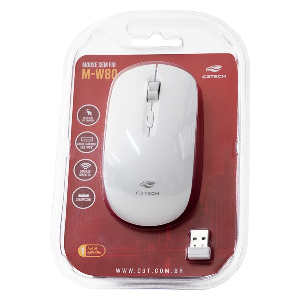 Imagem 4 de 5 do produto Mouse C3tech M-w80wh 4 Botões Wireless 1600dpi Branco