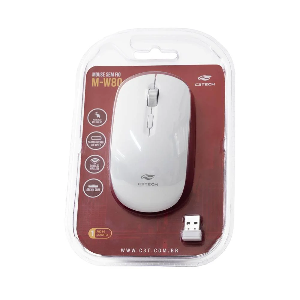 Imagem 5 de 5 do produto Mouse C3tech M-w80wh 4 Botões Wireless 1600dpi Branco