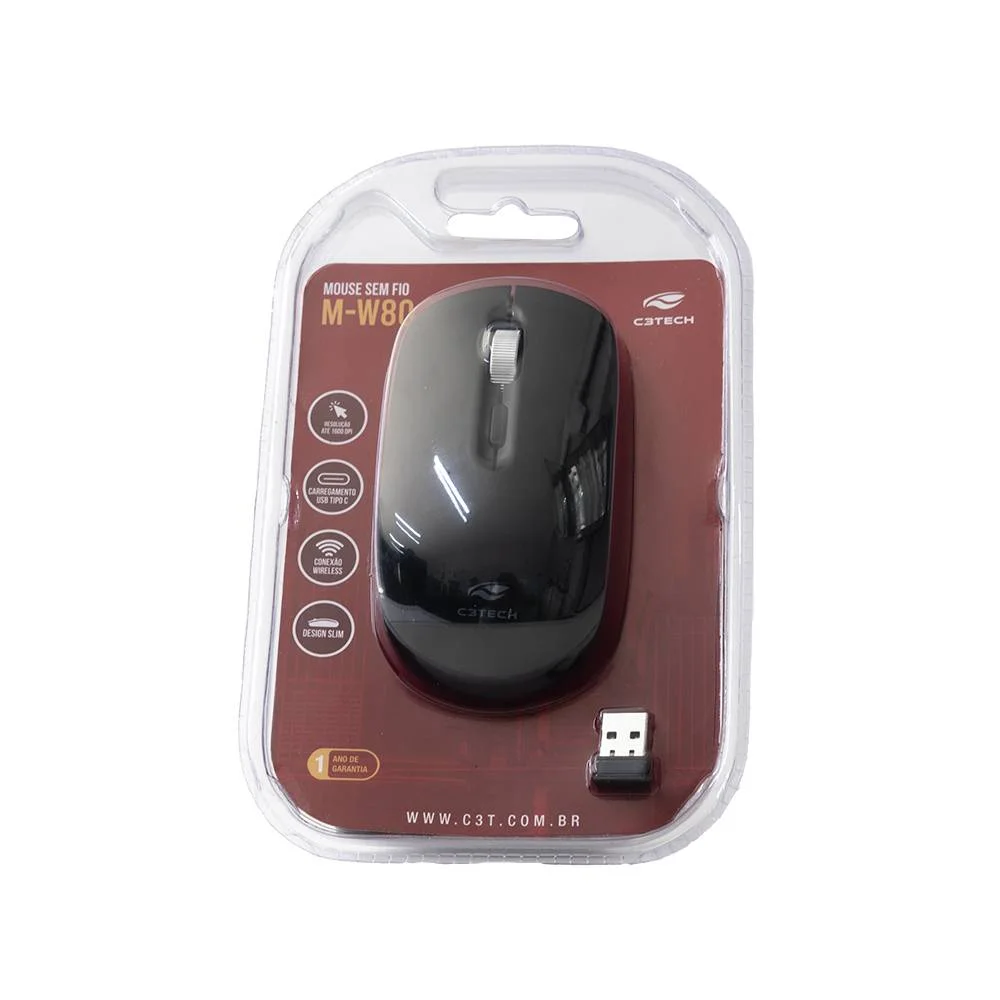 Imagem 3 de 5 do produto Mouse C3tech M-w80bk 4 Botões Wireless 1600dpi Preto