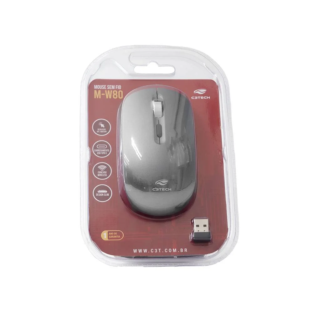 Imagem 5 de 5 do produto Mouse C3tech M-w80gy 4 Botões Wireless 1600dpi Cinza