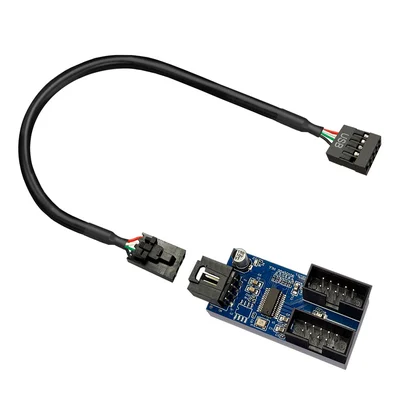 Adaptador USB Interno 9 Pinos da Placa-Mãe, Tipo Hub com 2 Portas, Compatível com controladores de fans e leitores de cartão