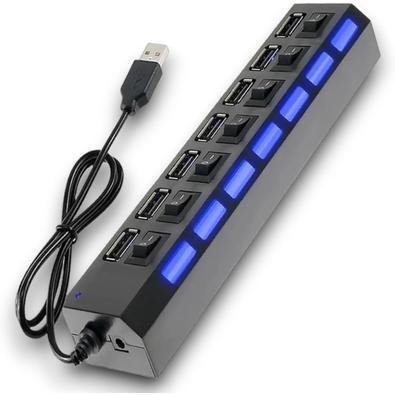 Hub Usb 2.0 Com 7 Portas E Tecnologia De Economia De Energia Através De Interruptores E Indicadores LED