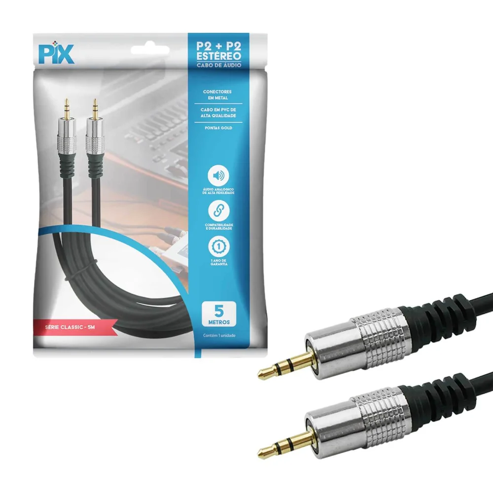 Imagem 3 de 5 do produto Cabo P2 Fitz - P2 + P2 Estereo Plug Metal - 5m