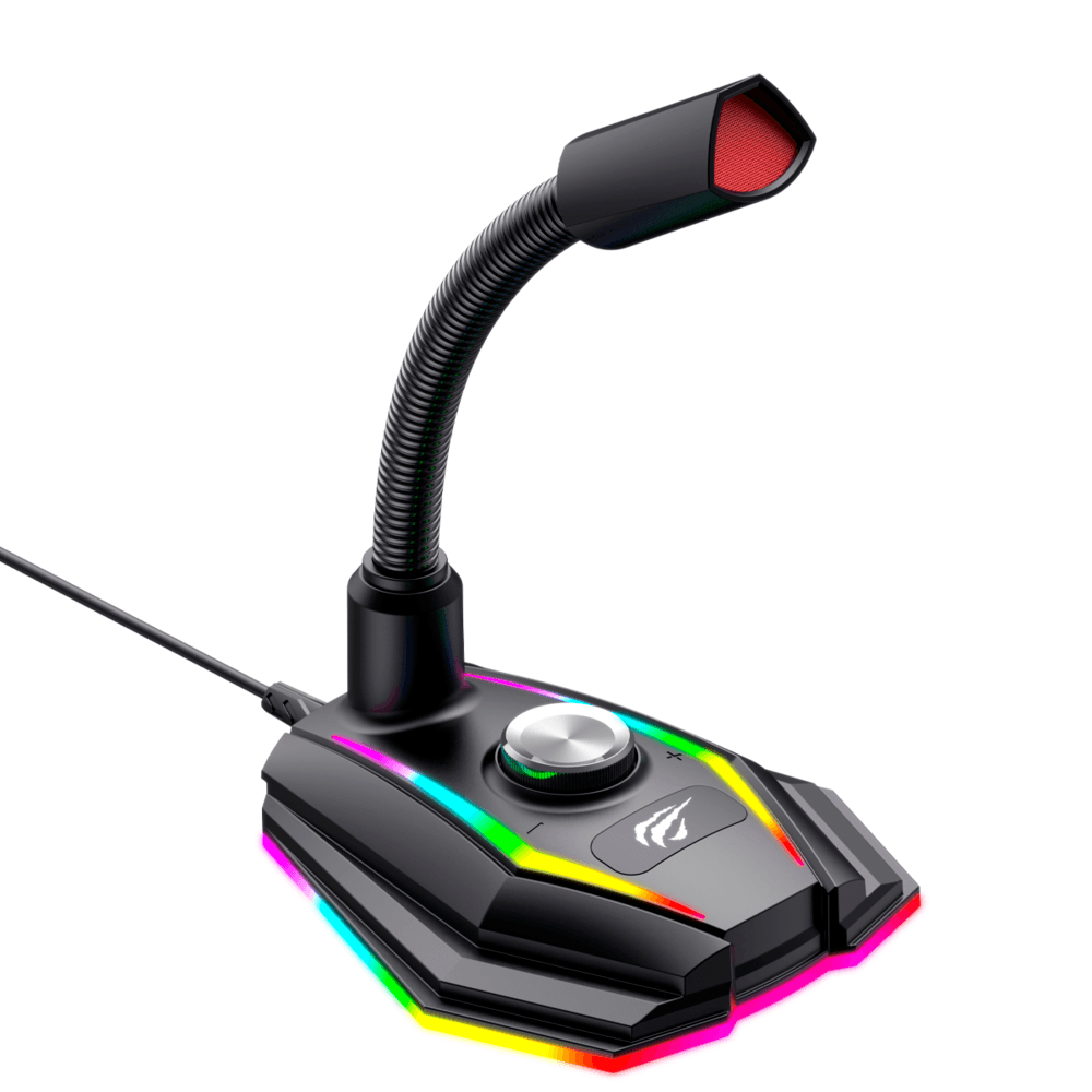 Havit Gk56b Microfone Gamer LED RGB Pescoço De Ganso Usb Para Pc/streaming/podcast/studio - Preto