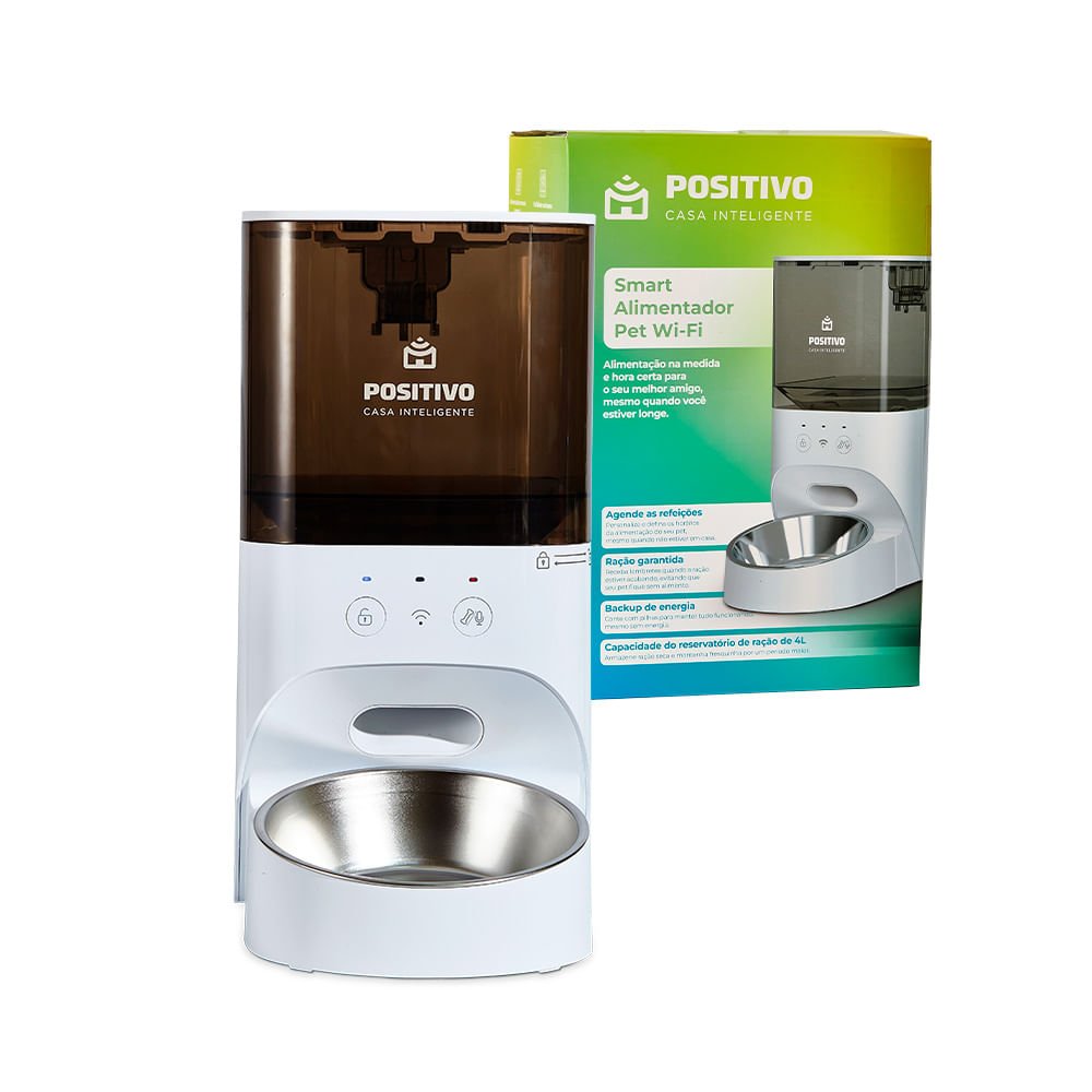 Smart Alimentador Pet Positivo, Casa Inteligente WIFI, 4,l Comando De Voz, Sensor De Obstrução, Branco