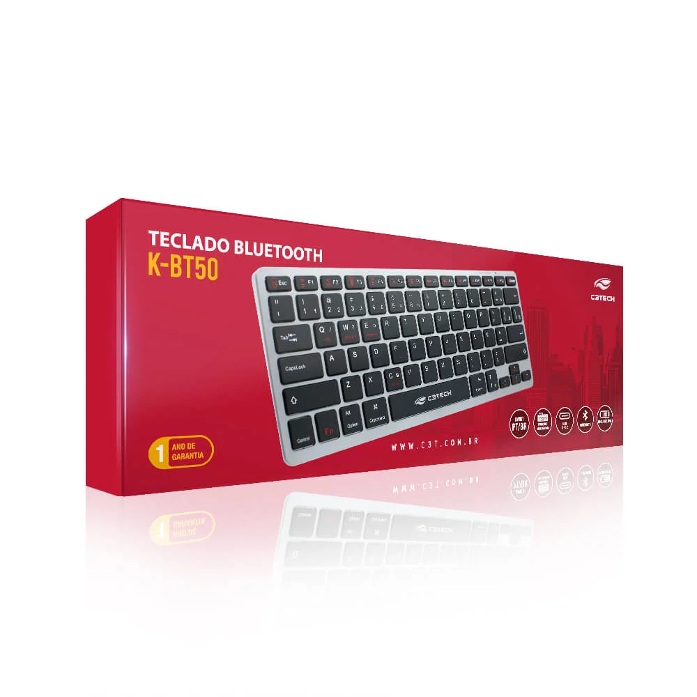 Imagem 2 de 5 do produto Teclado C3tech Bluetooth Recarregável - K-Bt50bk