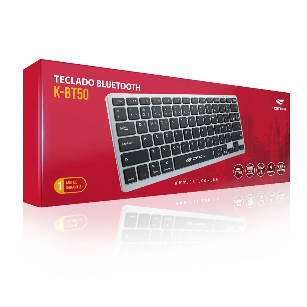 Imagem 3 de 5 do produto Teclado C3tech Bluetooth Recarregável - K-Bt50bk