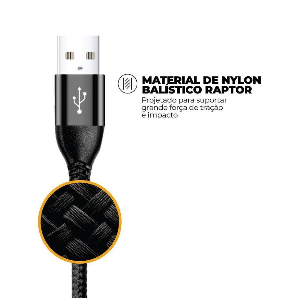 Imagem 2 de 5 do produto Cabo Raptor - Usb A / Tipo C - Preto - 1m - Gshield
