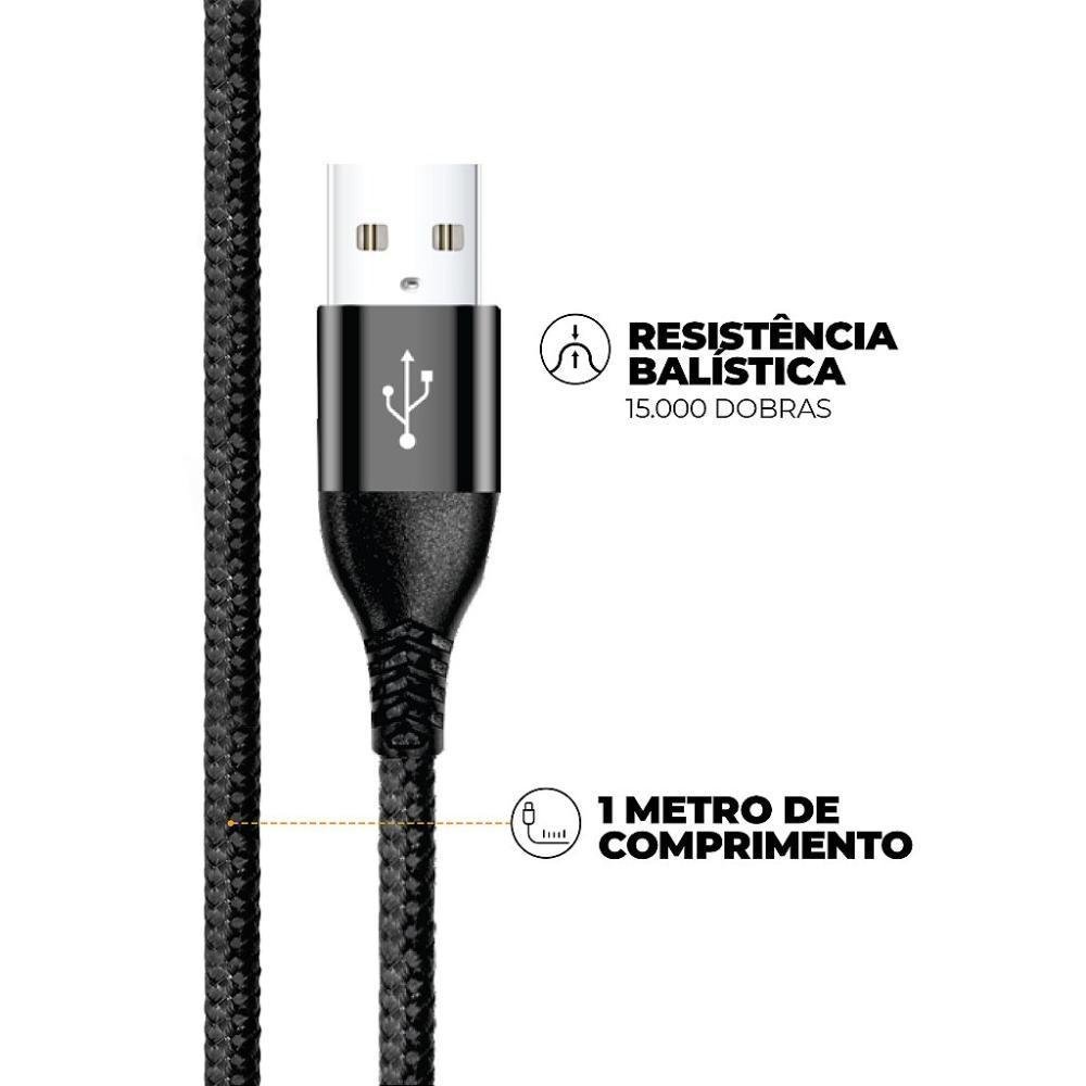 Imagem 3 de 5 do produto Cabo Raptor - Usb A / Tipo C - Preto - 1m - Gshield