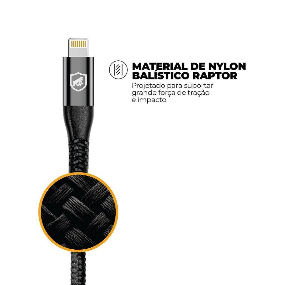 Imagem 2 de 5 do produto Cabo Raptor - Lightning / Tipo C - Preto - 1m - Gshield