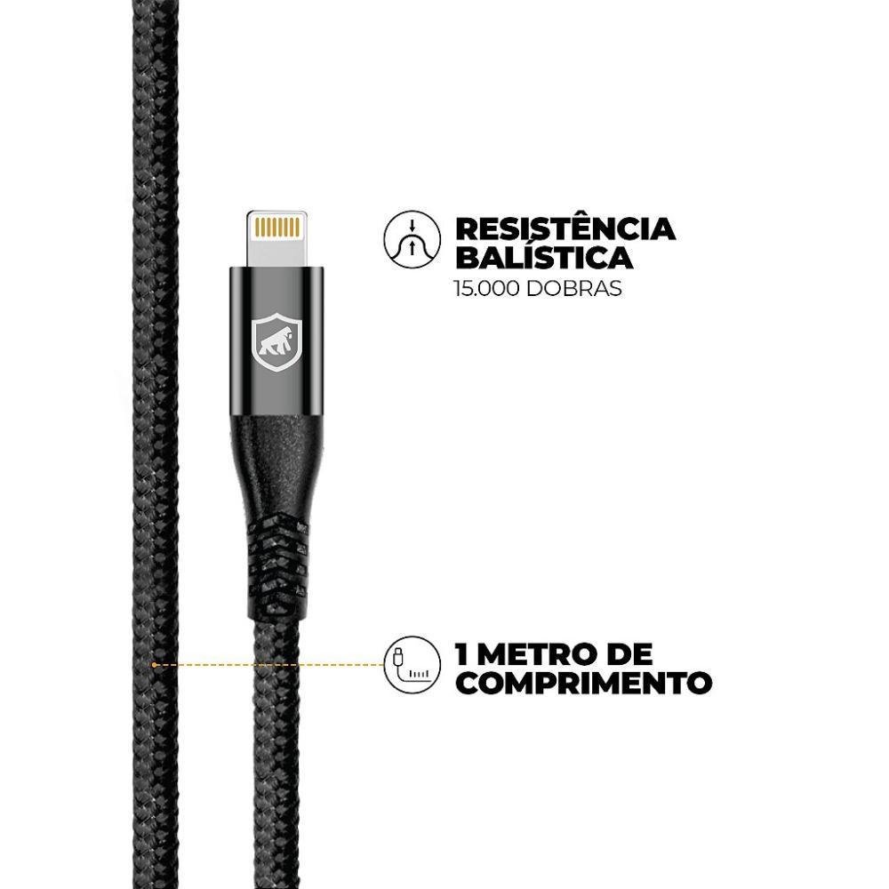 Imagem 3 de 5 do produto Cabo Raptor - Lightning / Tipo C - Preto - 1m - Gshield