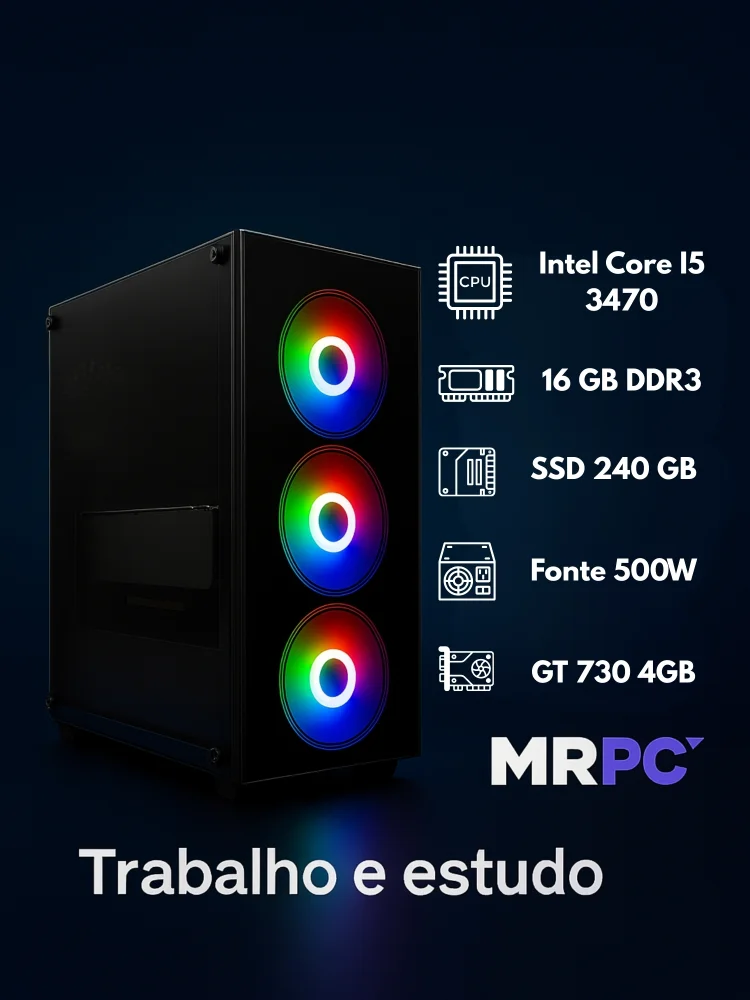 PC Gamer Mrp Intel I5 3470, 16GB RAM, DDR3, Placa Gt 730 4GB, SSD 240GB, Fonte 500w, Bivolt, Windows 10 Trial 64 Bits - view 2