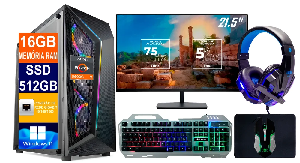 Windowsデスクトップ RYZEN5-5600G.RAM16GB. M.2 512GB Wi-Fi PC Gamer Tech Power Shop AMD Ryzen 5 5600G KaBuM