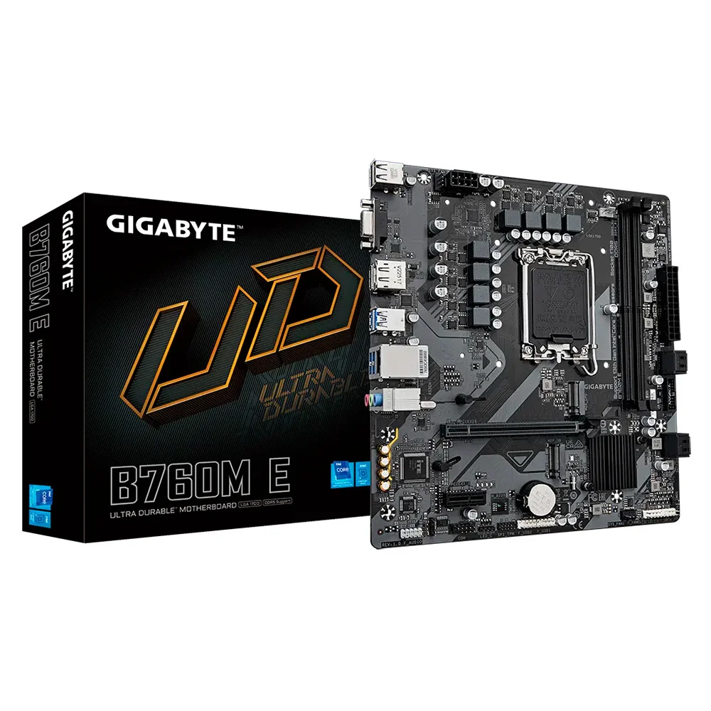 Placa Mãe Gigabyte B760m e Ultra Durable para Intel 1700, DDR5, Matx Rev. 1.0 Placa Mãe Gigabyte B760m e Ultra Durable para Intel 1700, DDR5, Matx Rev. 1.0