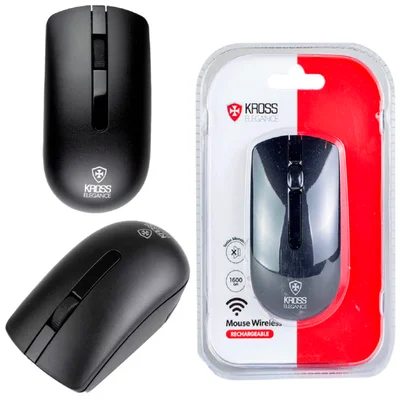 Mouse Kross Elegance Recarregável, Sem Fio, 1600DPI, 4 Botões, Preto