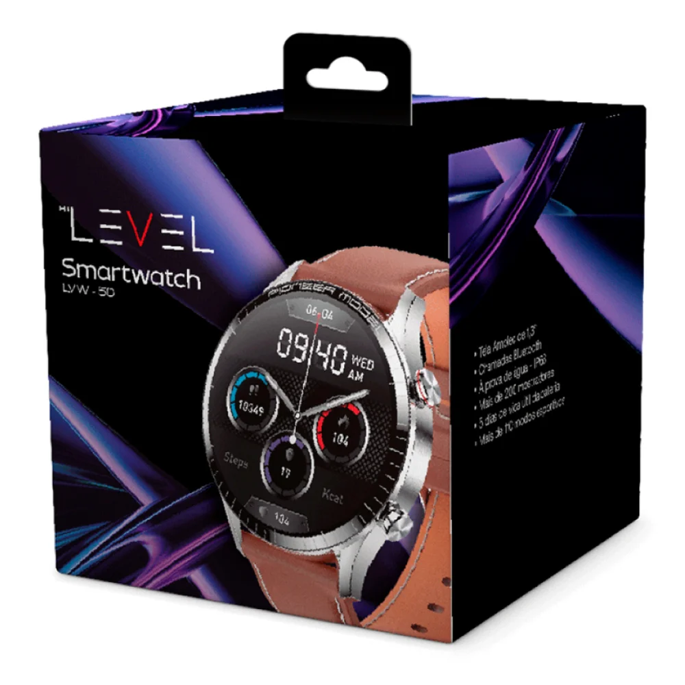 Imagem 2 de 3 do produto Smartwatch Level Lvw50 Tela AmoLED De 1.3" Compatível Com Ios E Android Gps Notificações Ligação Cor:silver Couro Marrom