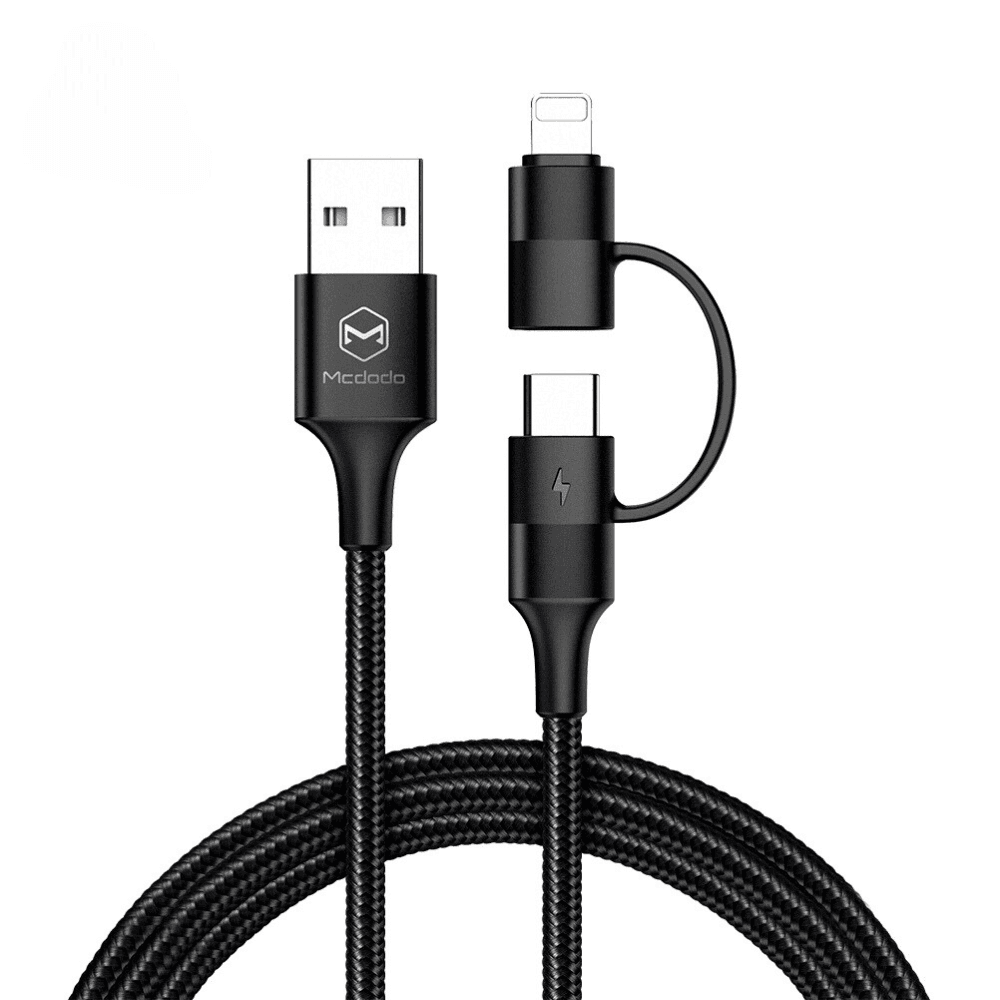 Cabo Carregador E Dados 2 Em 1 Usb Tipo C Lightning 3a 1,2m