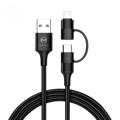 Cabo Carregador  E Dados 2 Em 1 Usb Tipo C Lightning 3a 1,2m