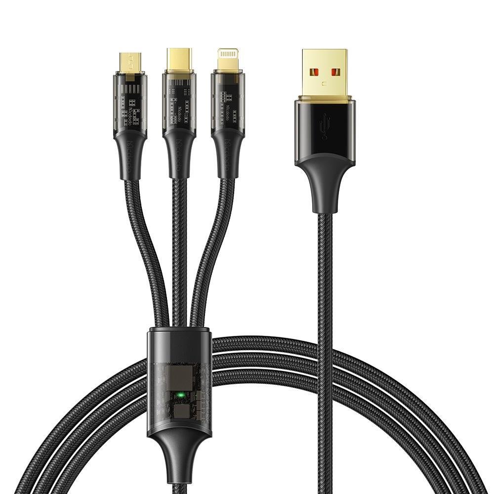Cabo Carregador 3in1 Lightning Tipo C Micro Usb 65w/6a 1,2m