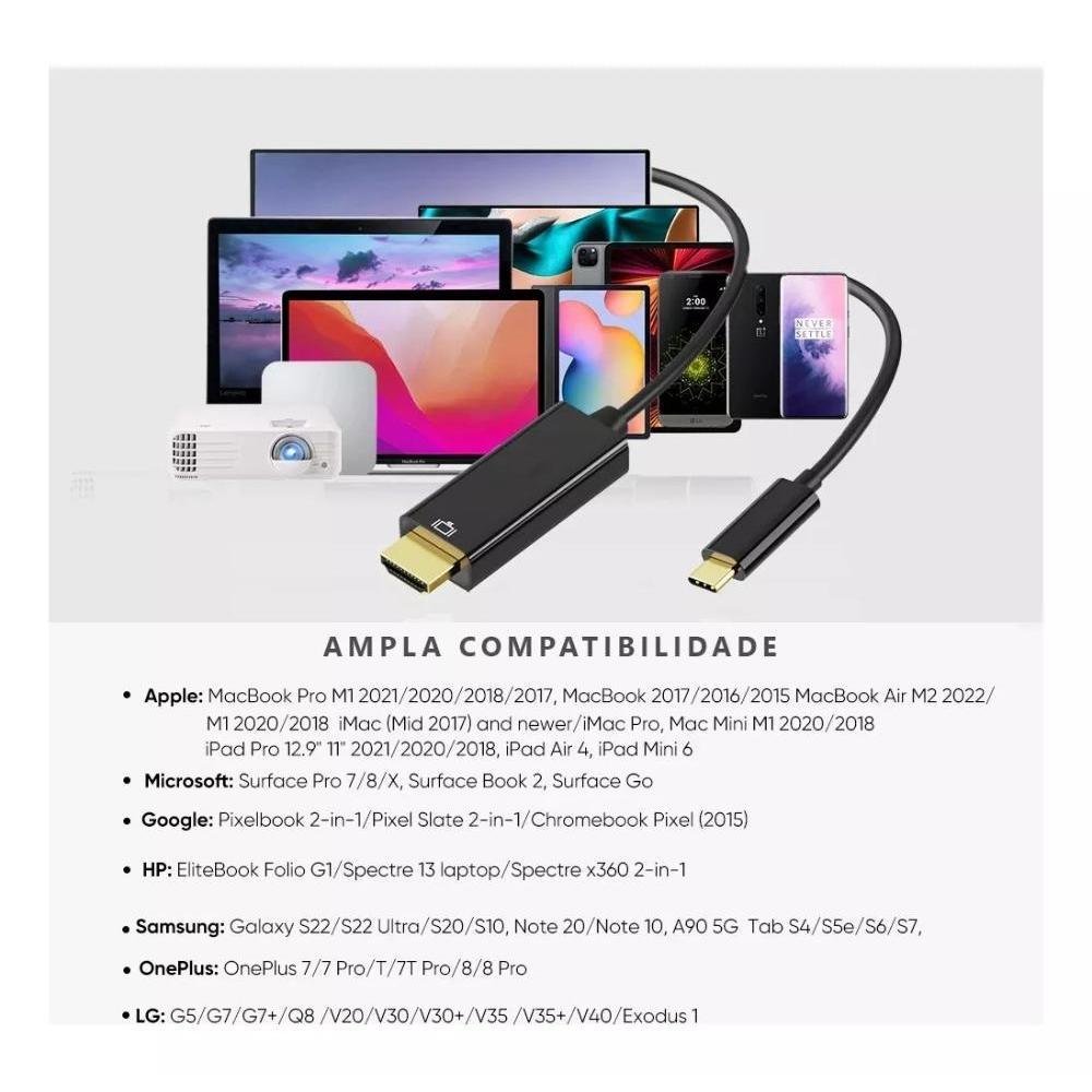 Imagem 3 de 3 do produto Cabo Type C Macho Para HDMI Macho Usb-c 4k 3 Metros