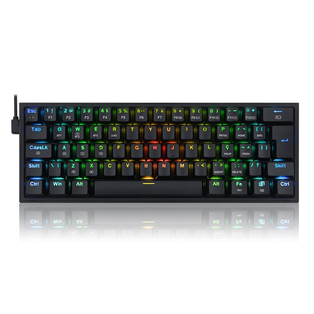 Teclado Mecânico Gamer Redragon Fizz Pro RGB Wireless Switch Azul Abnt2 - Preto