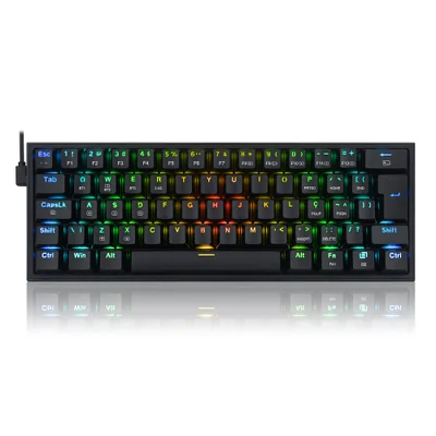 Teclado Mecânico Gamer Redragon Fizz Pro RGB Wireless Switch Azul Abnt2 - Preto