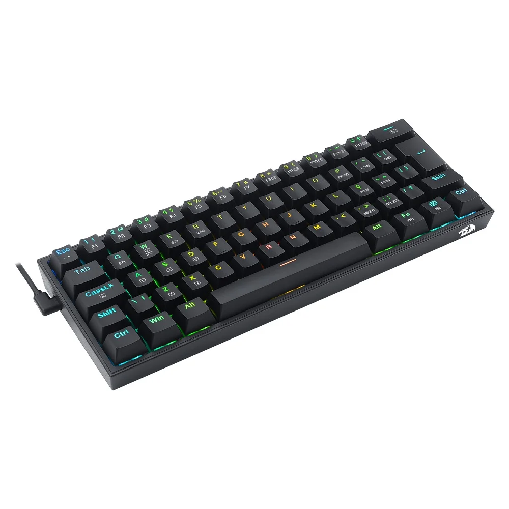 Teclado Mecânico Gamer Redragon Fizz Pro RGB Wireless Switch Azul Abnt2 - Preto
