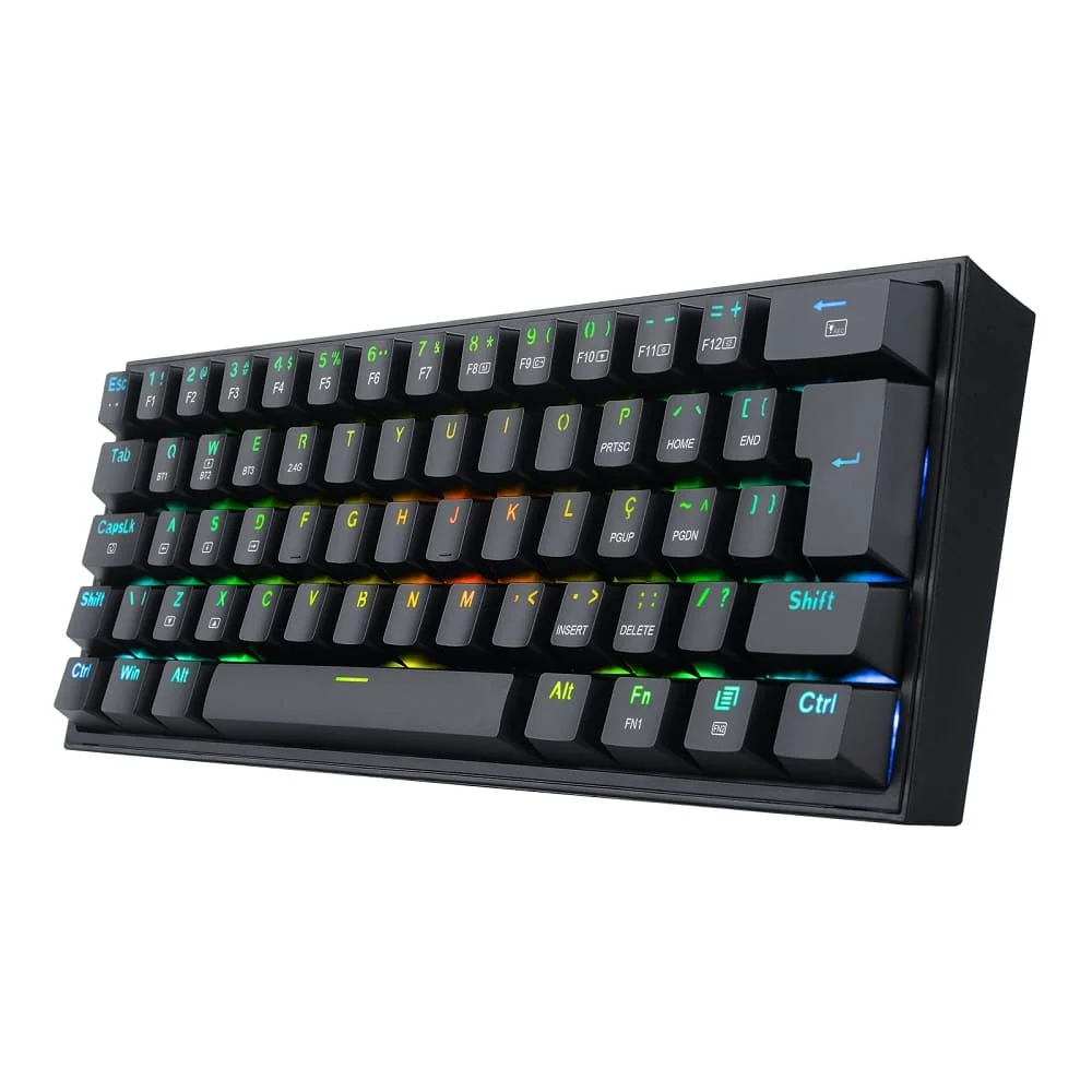 Teclado Mecânico Gamer Redragon Fizz Pro RGB Wireless Switch Azul Abnt2 - Preto