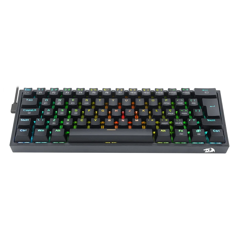 Teclado Mecânico Gamer Redragon Fizz Pro RGB Wireless Switch Azul Abnt2 - Preto