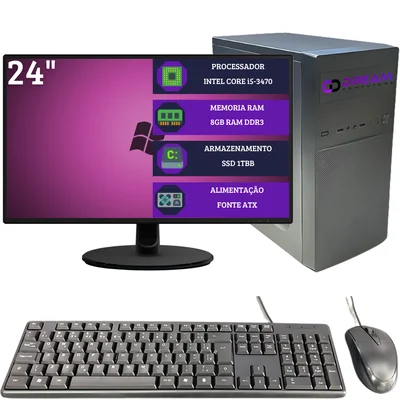 PC Office DreamComputers Completo Intel Core i5, 8GB RAM, SSD 1TB, Windows 10 Pro + Monitor 24"+ Mouse e Teclado