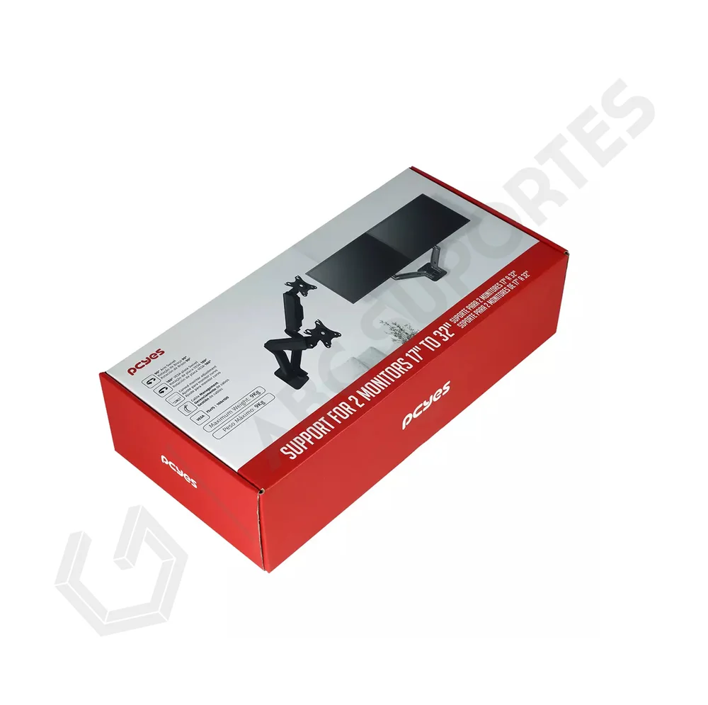 Imagem 2 de 5 do produto Suporte Articulado De Parede Com Mola E Ajuste De Altura Para 02 Monitores De 17 À 32 " - PCyes Plmsm05a Cor:pre