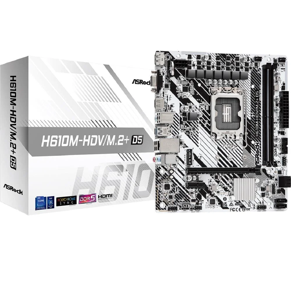 Placa Mãe Asrock H610m-hdv/m.2, D5, Intel, Chipset H610, DDR5, LGA 1700, Matx