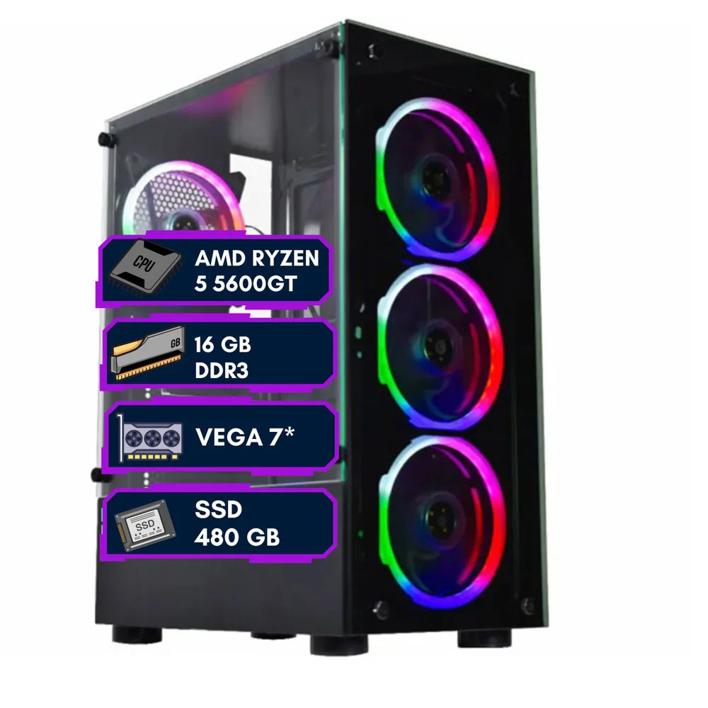 PC GAMER Balão.info AMD RYZEN 5 5600G, 16GB RAM, Placa Video Integrado A520 Vega 7, SSD 480GB, Fonte 500W. Windows 10 trial