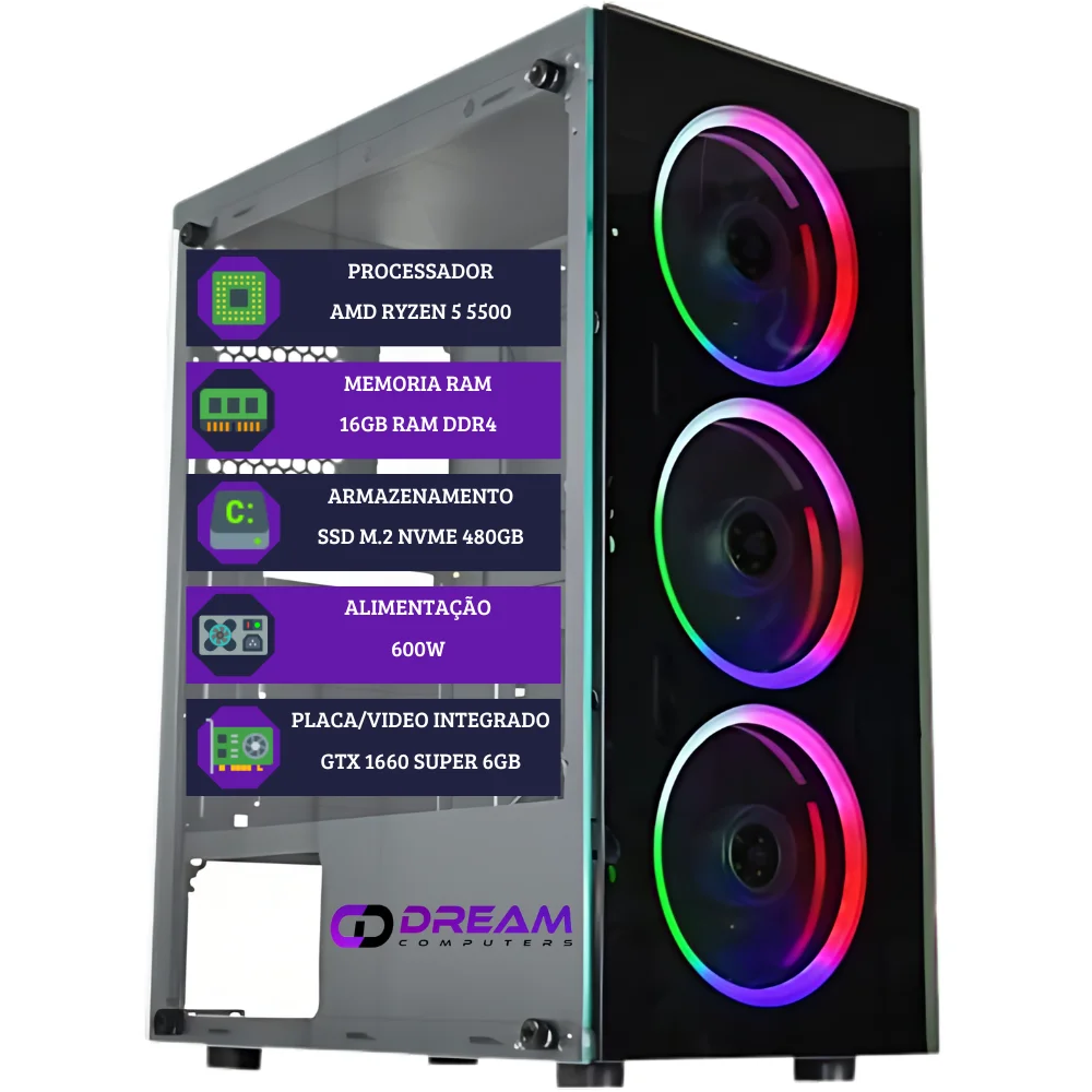 PC GAMER DreamComputers RYZEN 5 5500 16GB KaBuM