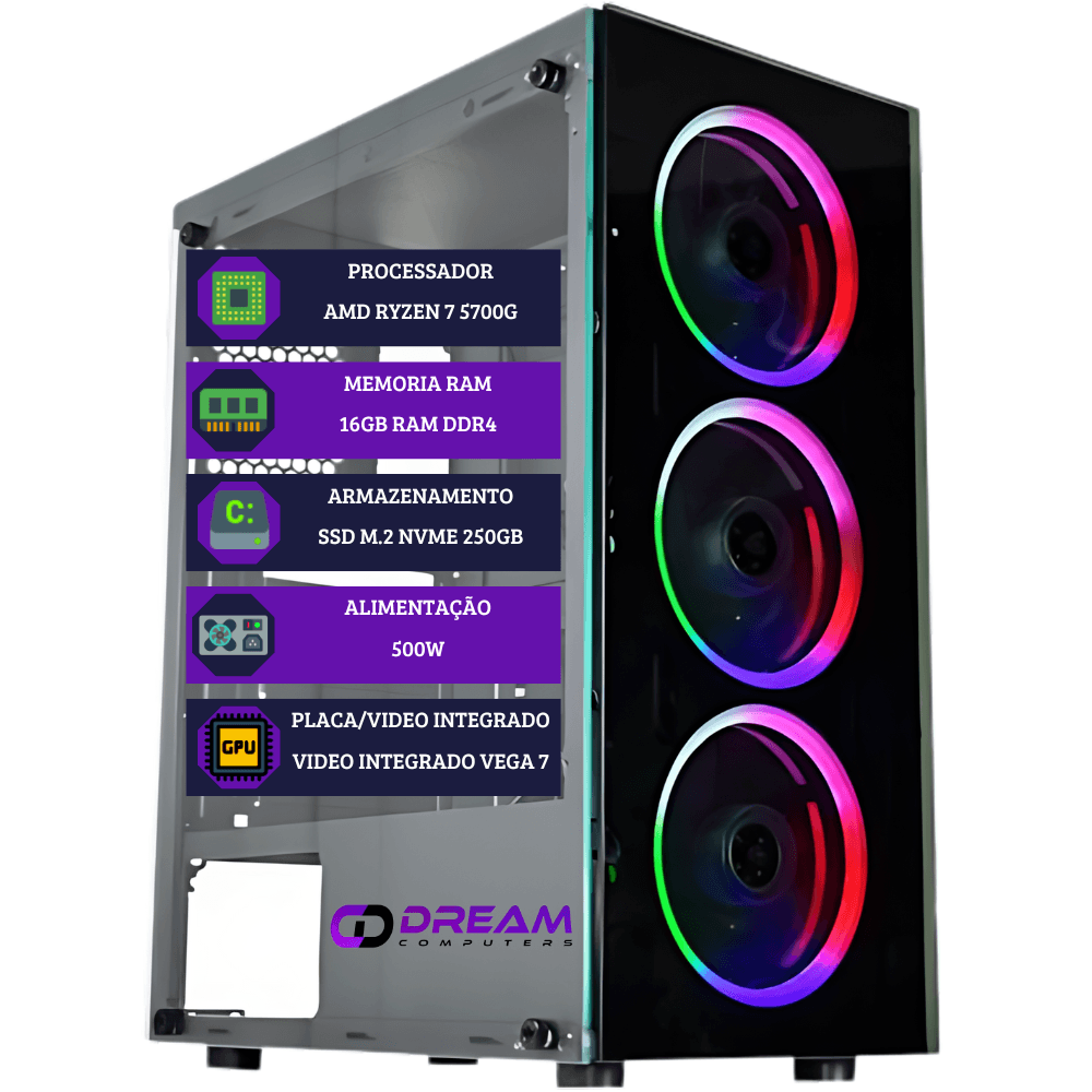 小型ゲーミングPC Ryzen7 RTX2070Super PC Gamer Skill Aquarium, AMD Ryzen 7 5700G, 16GB 3200MHz, Radeon