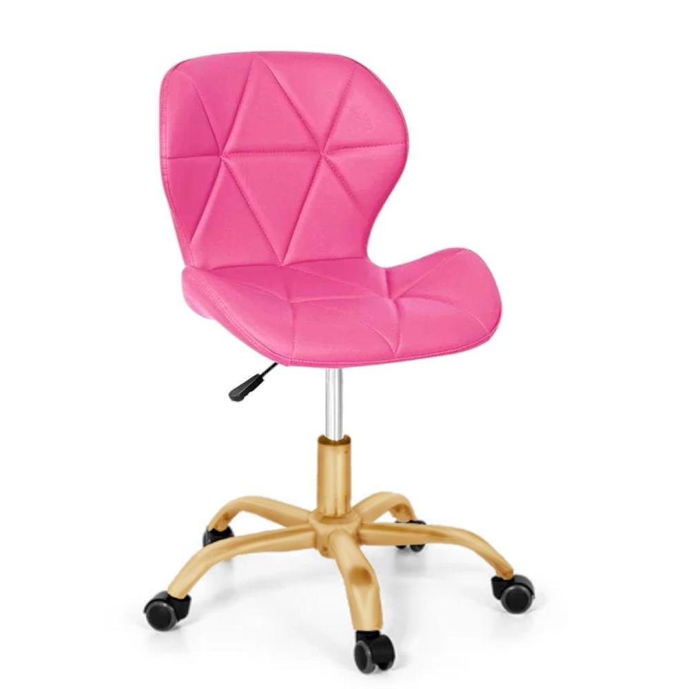 Cadeira Office Eiffel Slim Base Giratória Rosa - Dourado Matte