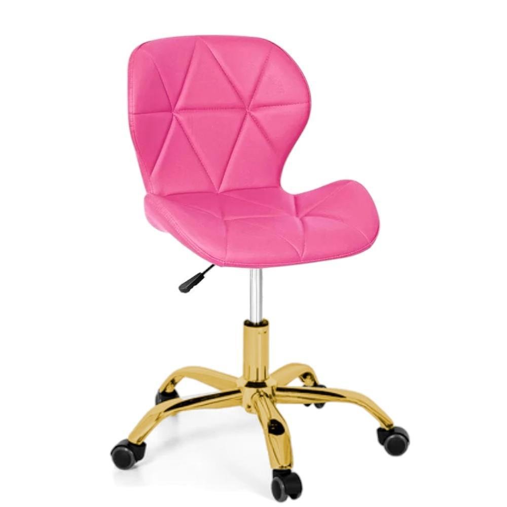 Cadeira Office Eiffel Slim Base Giratória Rosa - Dourado Brilho