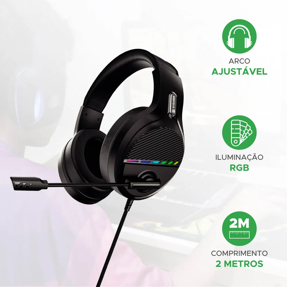 Imagem 2 de 5 do produto Headset Gamer 5s Y5-1000, USB, P2, Para PS3, PS4, Xbox, PC