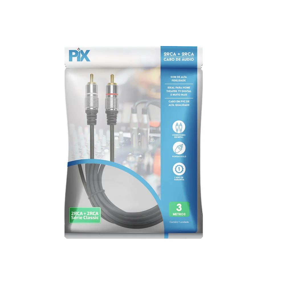 Imagem 2 de 3 do produto Cabo Coaxial Rca Duplo, Video, Audio, Soundbar, Subwoofer, 3 Metros
